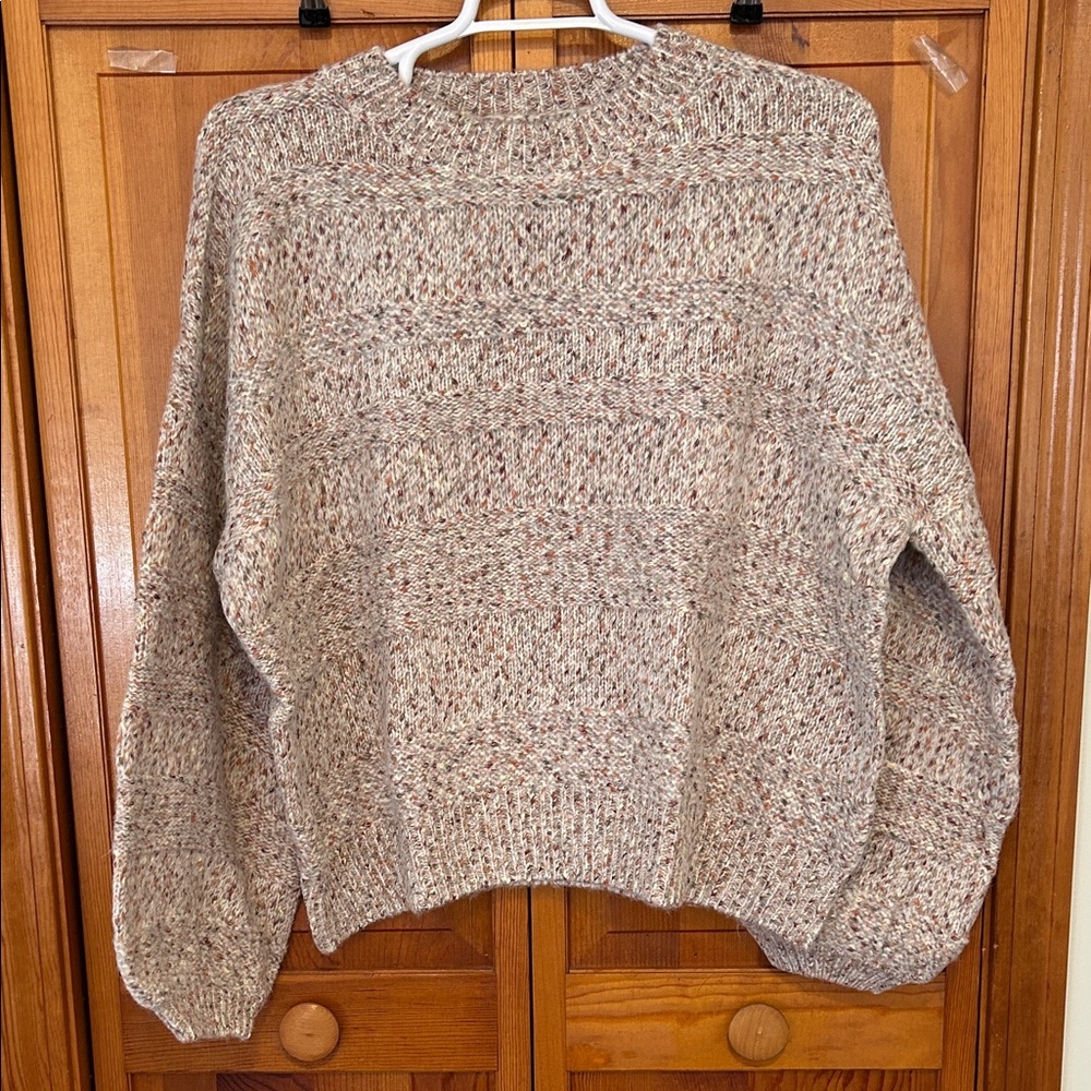 La Joie Tan Multicolor Knit Crewneck Sweater Plus Size 3X NWT Cozy Pullover
